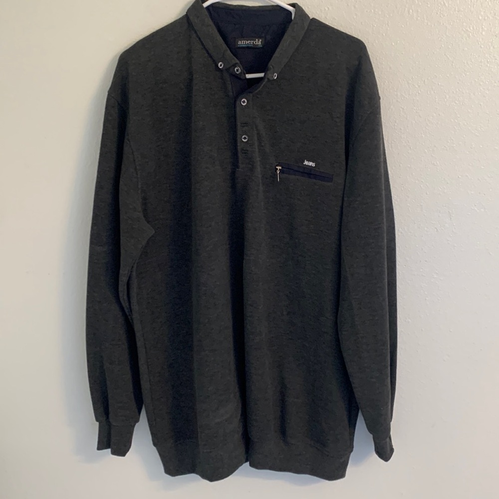 Amerda Collection FDR Jeans Gray 3/4 Button Up Soft Knit Pullover Size 7XL EUC